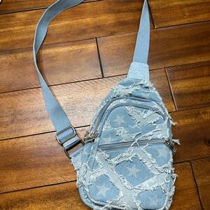 Blue Denim Crossbody Bag with Star Pattern